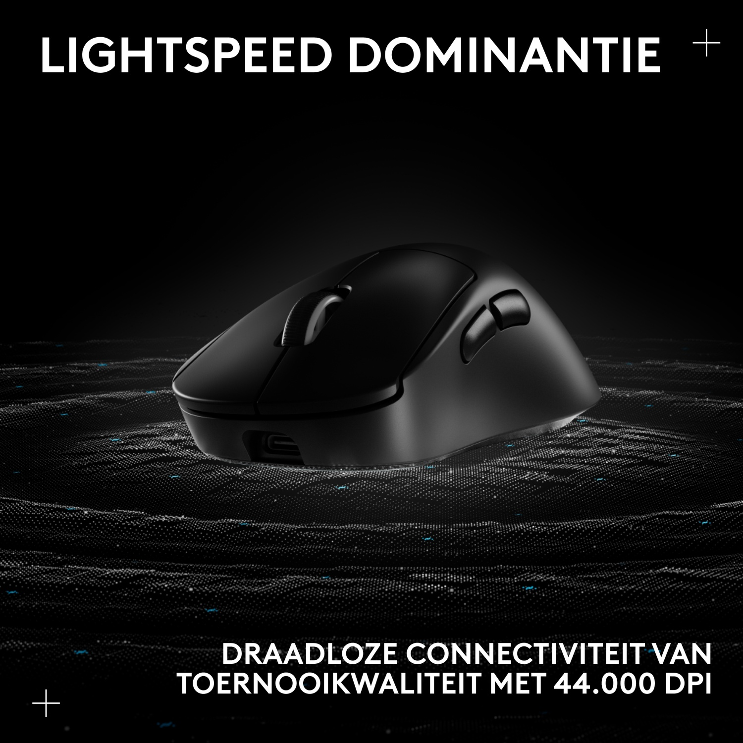 Black mouse on a wavy patterned background with text. Wireless.