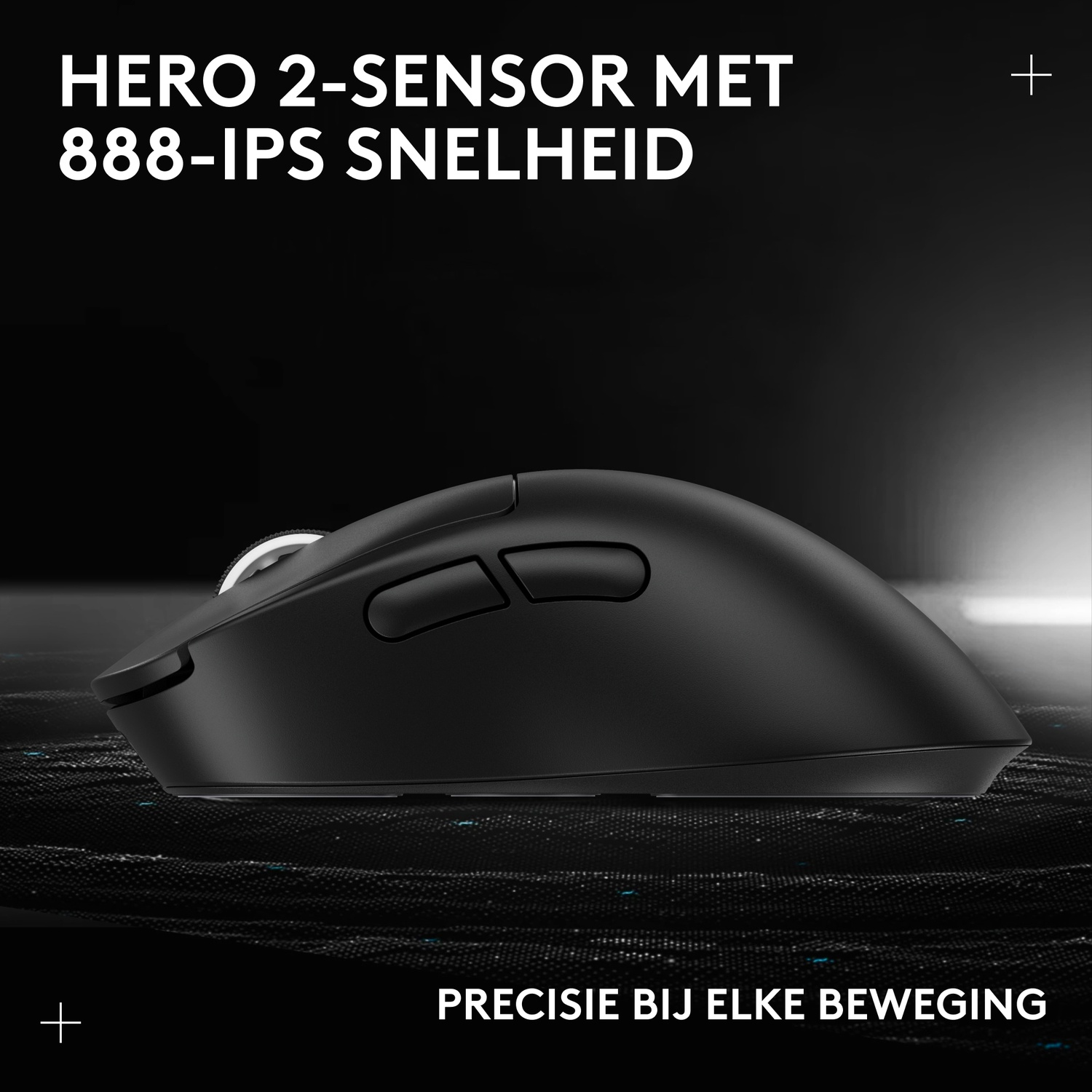 Black mouse with HERO 2 sensor, 888 IPS, for precise movements.