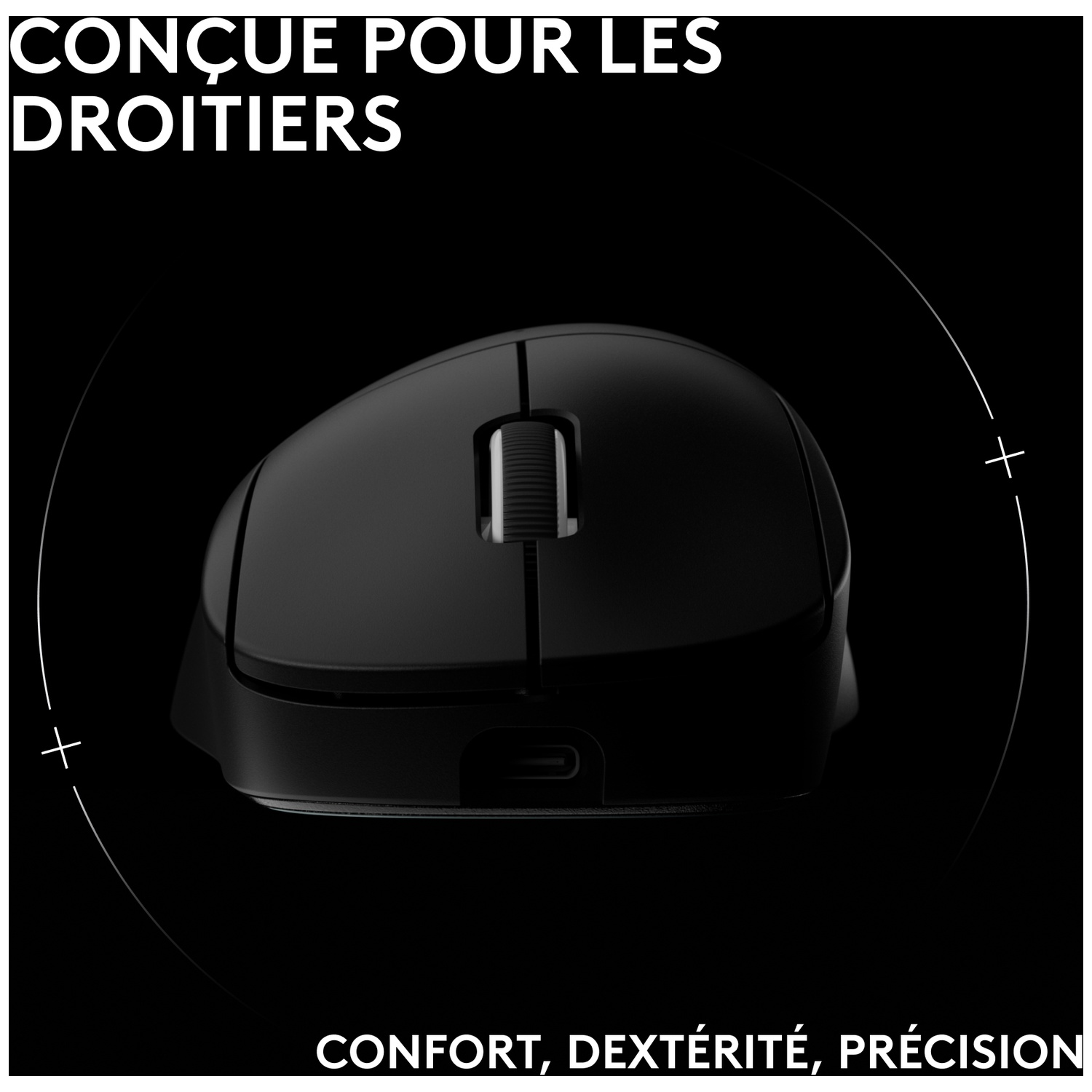 Souris noire pour droitier avec molette et port USB-C.