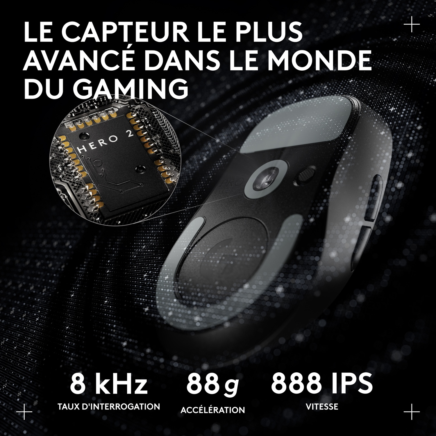 Souris gaming avec capteur HERO 2, 8 kHz, 88g et 888 IPS.
