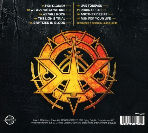 CD-Rückseite mit Songliste, einem goldenen Stern-Logo und Firmeninformationen.