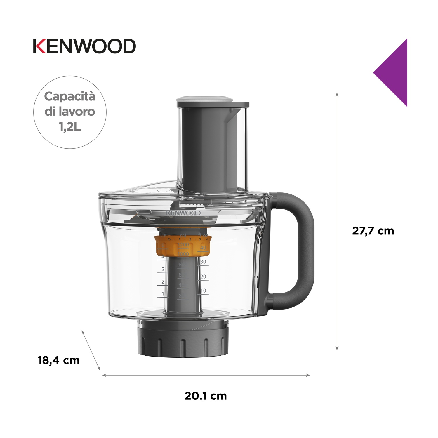 Robot da cucina Kenwood capacità 1,2L, altezza 27,7 cm.