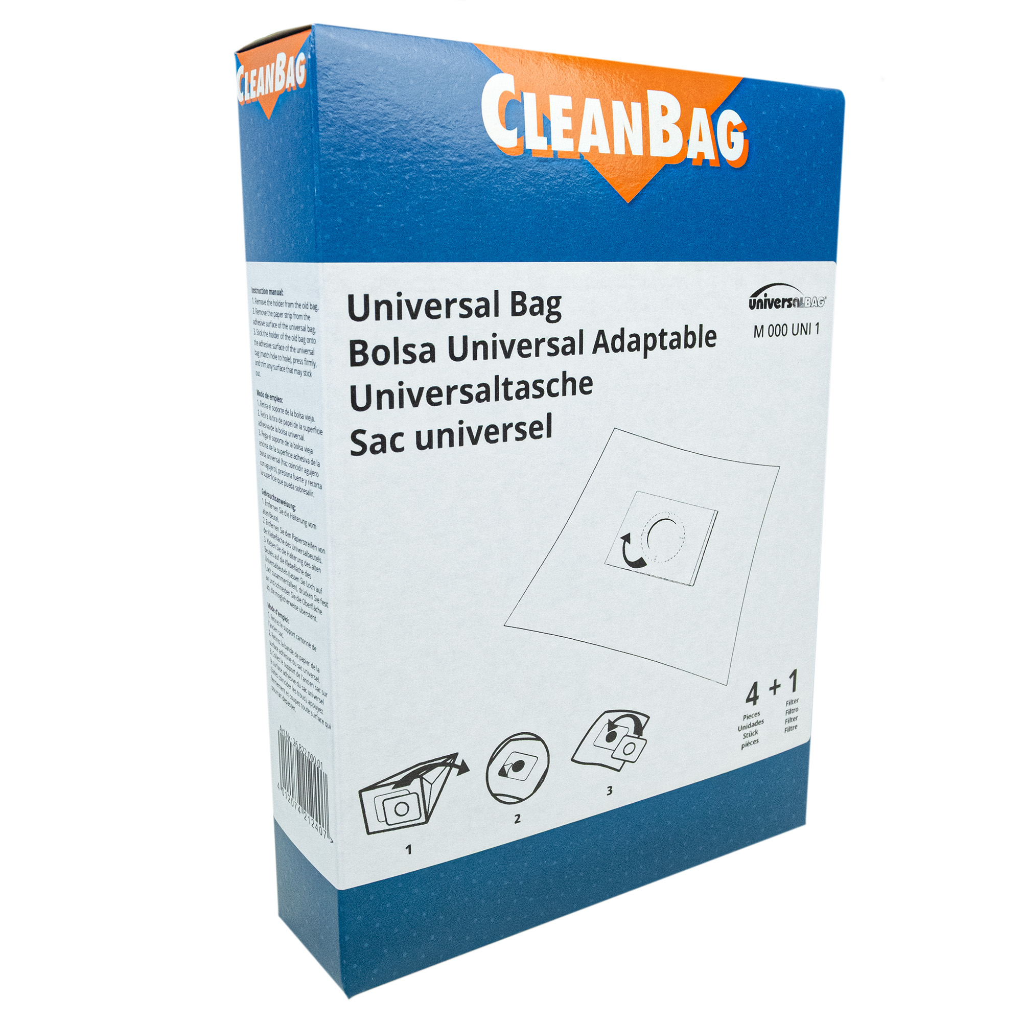 Embalaje de bolsa universal para aspiradora con instrucciones y 4+1 piezas.