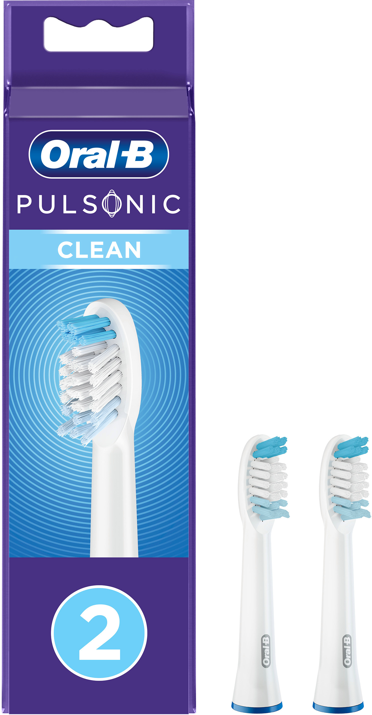 Têtes de brosse à dents Oral-B Pulsonic Clean, lot de 2, blanc/bleu.