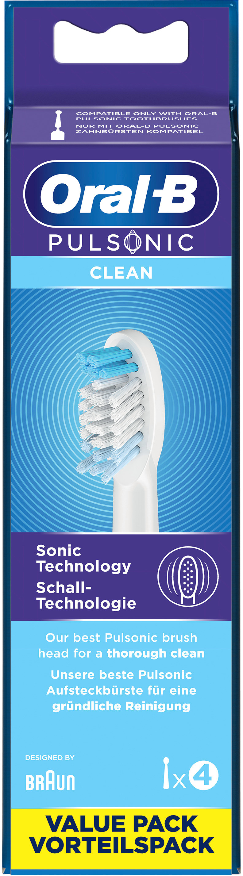 Confezione da 4 testine Oral-B Pulsonic Clean, blu/viola.