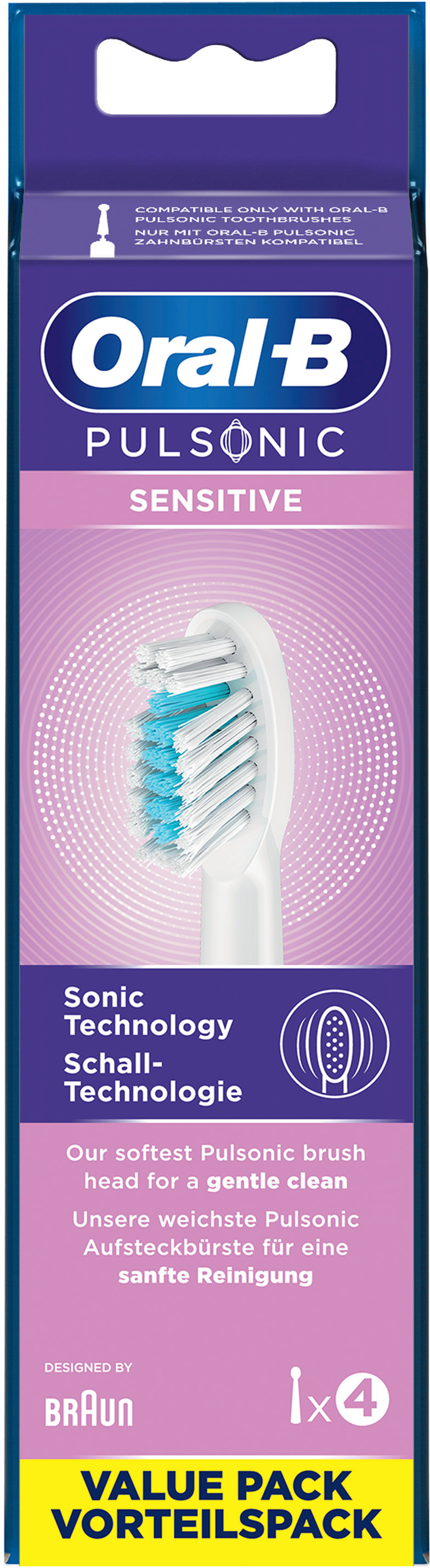 Pack de 4 têtes de brosse à dents Oral-B Pulsonic Sensitive.