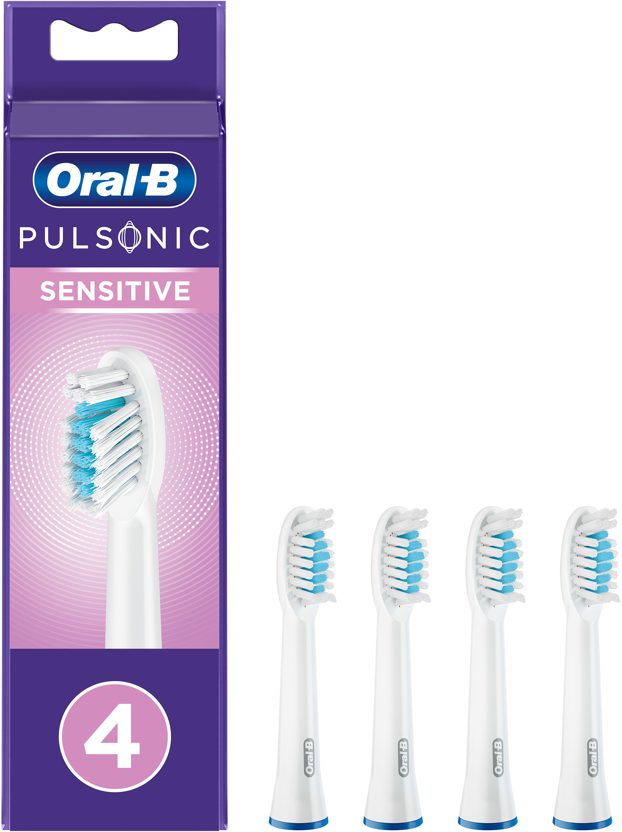 Têtes de brosse à dents Oral-B Pulsonic Sensitive (4 pièces) sur fond blanc.