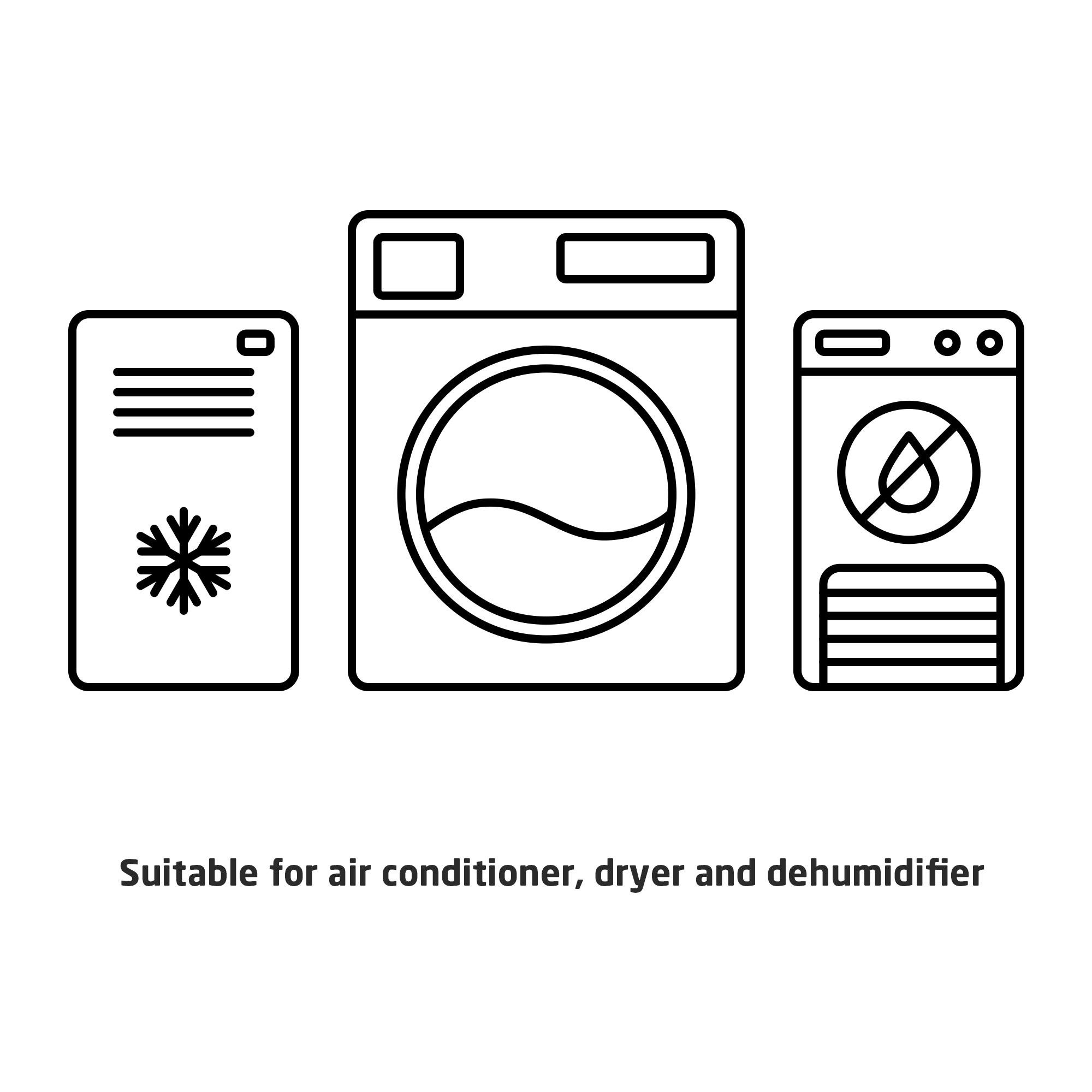 Ilustracja klimatyzatora, suszarki i osuszacza powietrza.