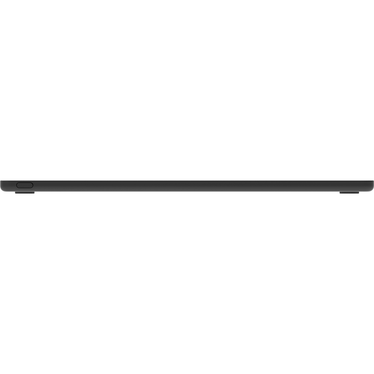 Tablette fine gris foncé avec un bouton sur le côté gauche.