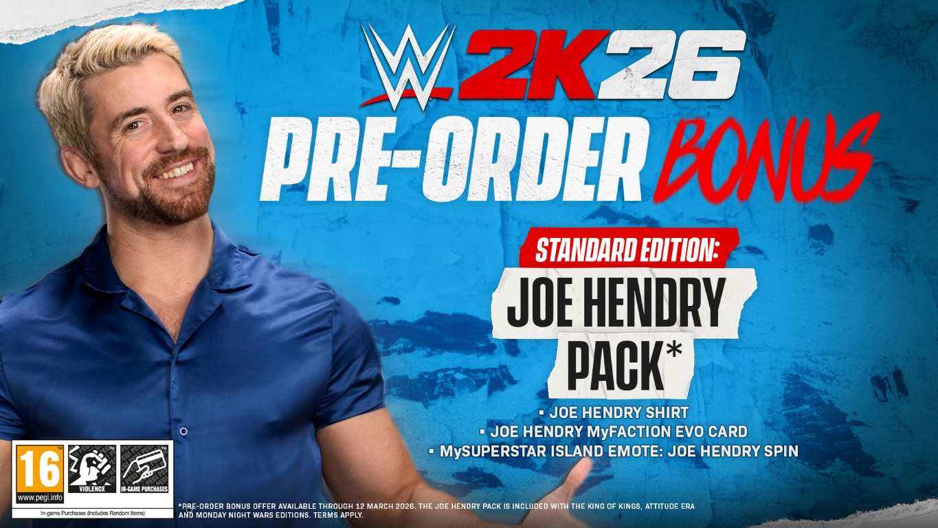 Bonus pre-order WWE 2K26 z Joe Hendrym. Mężczyzna w niebieskiej koszuli, info.