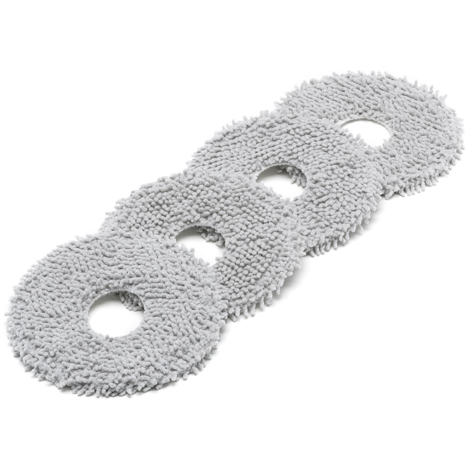 Drie grijze, ronde microvezel pads liggen op elkaar.