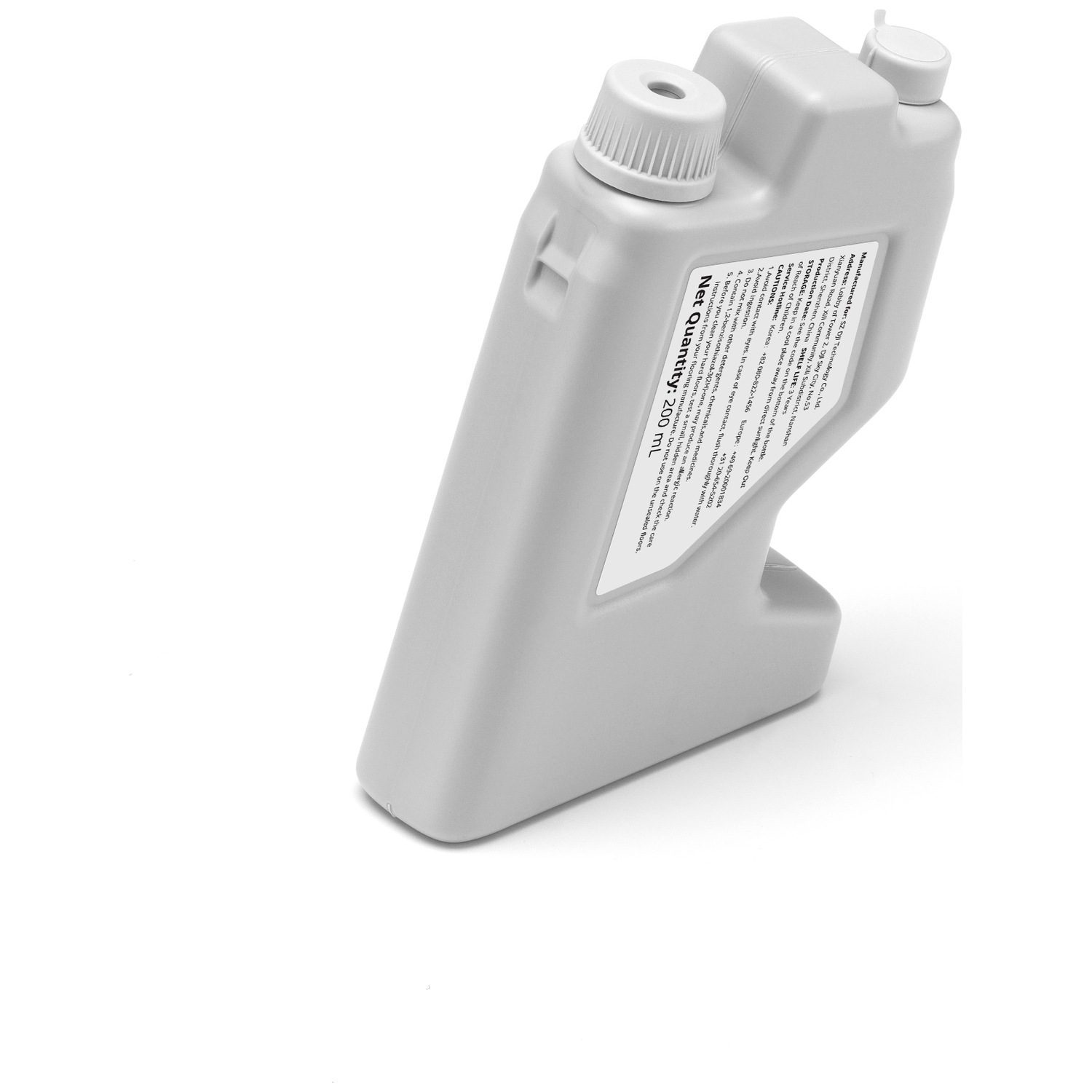 Gray rectangular bottle with white label, Net Quantity: 200 mL.
