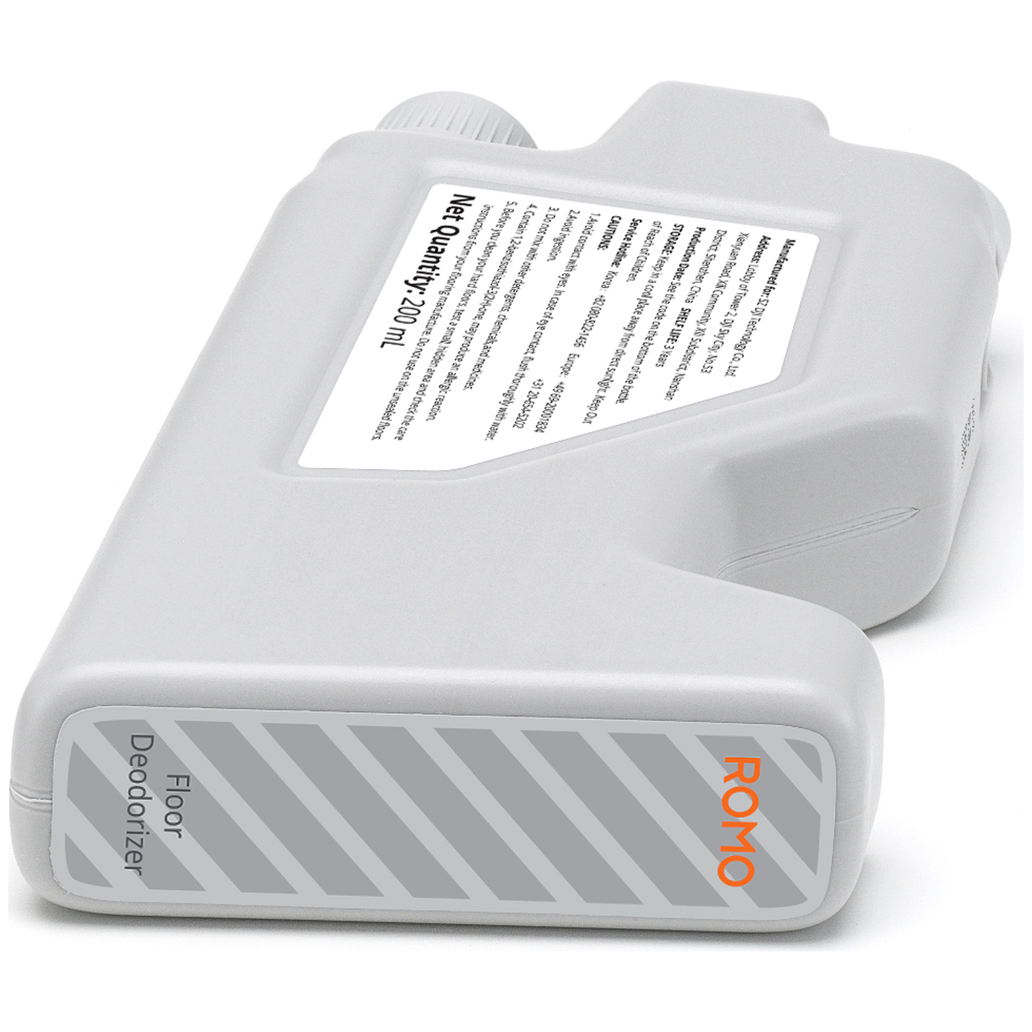 Gray bottle with floor deodorizer label, net quantity 200 mL.