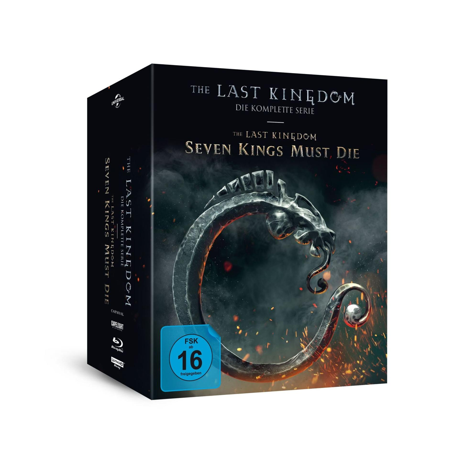 Das "The Last Kingdom" Boxset mit einem Drachenmotiv und FSK 16 Siegel.