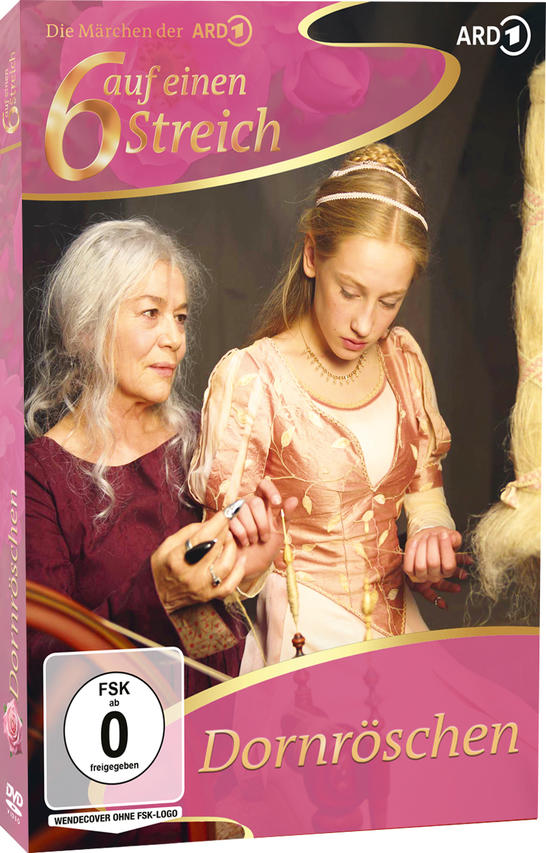 Zwei Frauen, eine ältere und eine jüngere, spinnen Garn. Dornröschen-DVD.