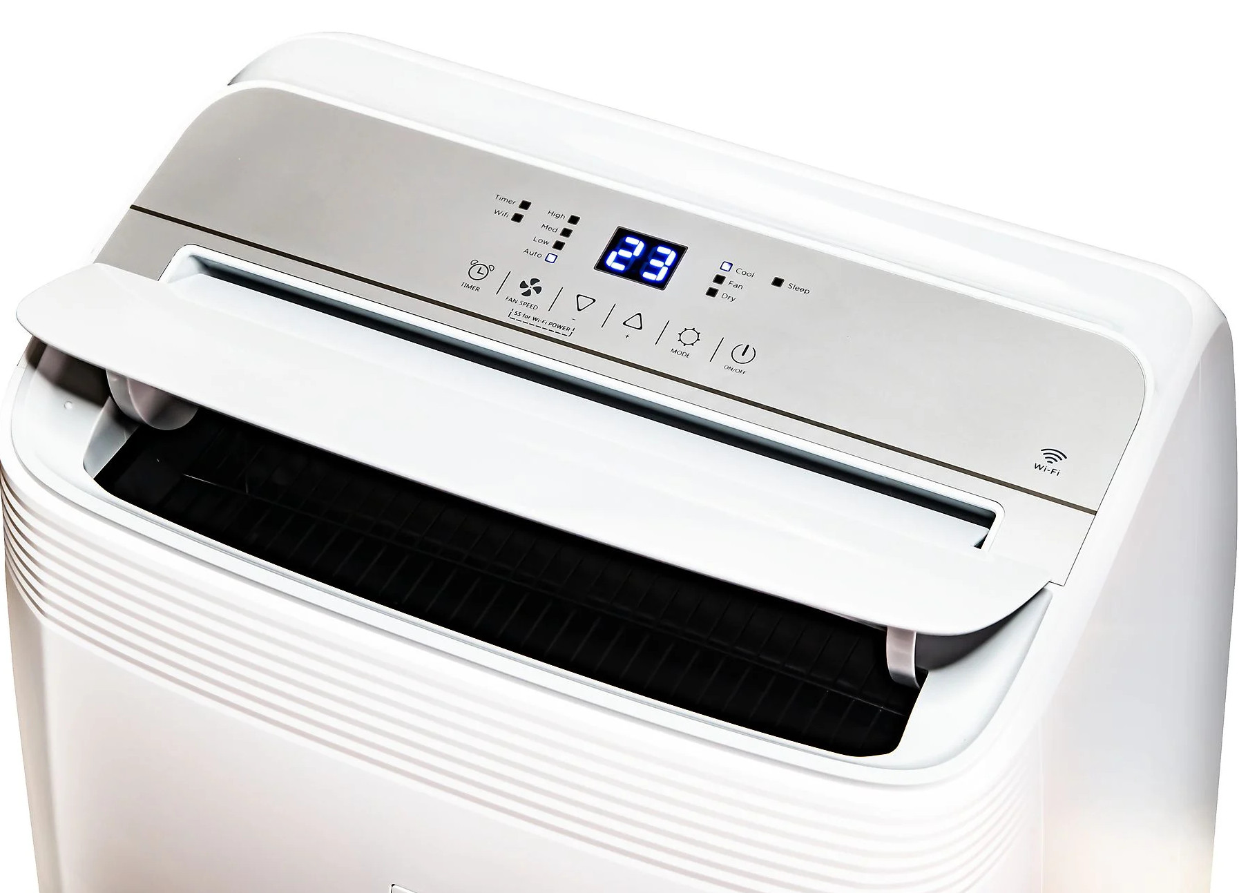 Biały przenośny klimatyzator osuszacz z cyfrowym wyświetlaczem 23.