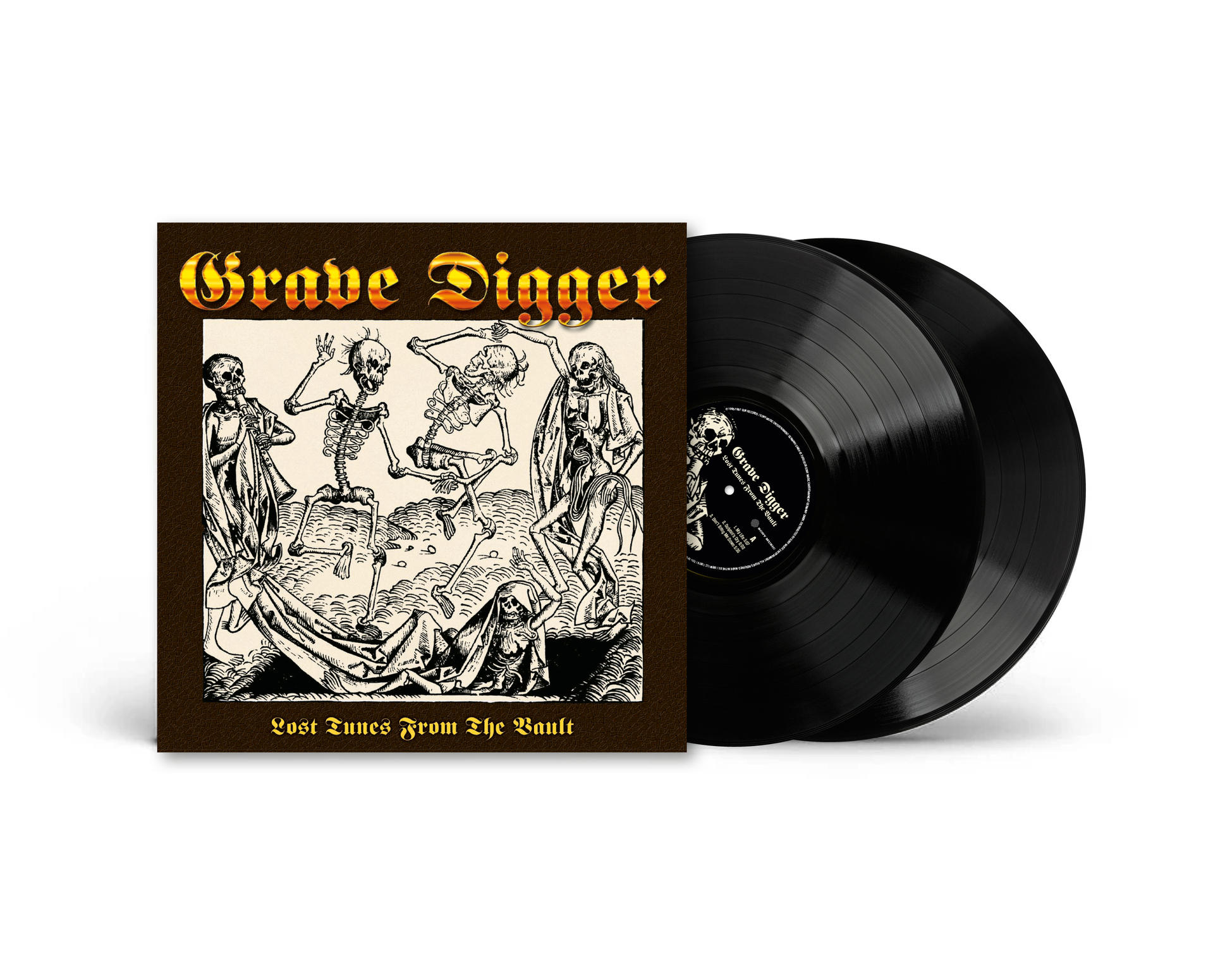Hanglemez "Grave Digger - Lost Tunes From The Vault" címmel, táncoló csontvázakkal.
