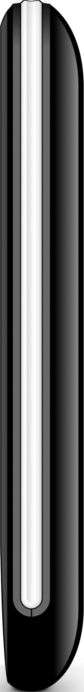 Una penna nera con strisce verticali e una sezione centrale luminosa.