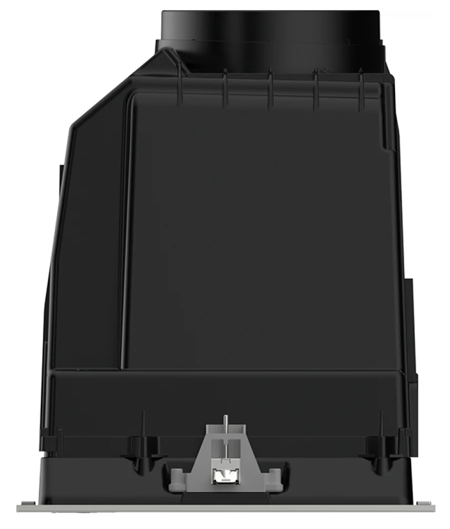 Czarna jednostka wentylacyjna z metalową klamrą na dole.