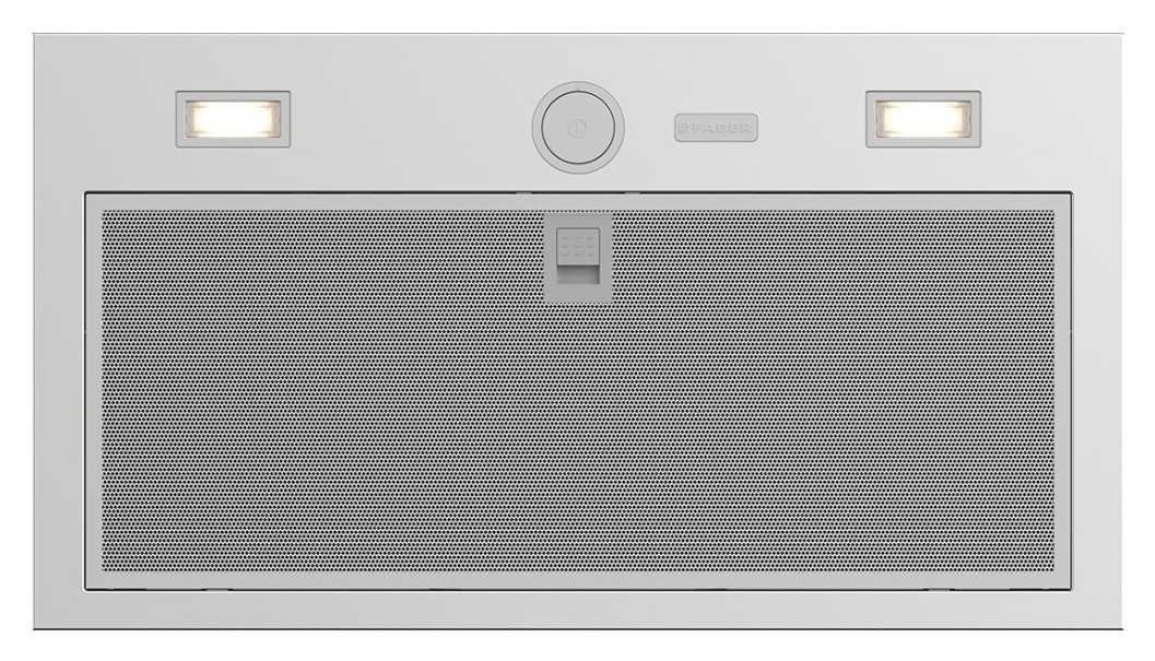 Biały filtr okapu z dwoma światłami na górze.