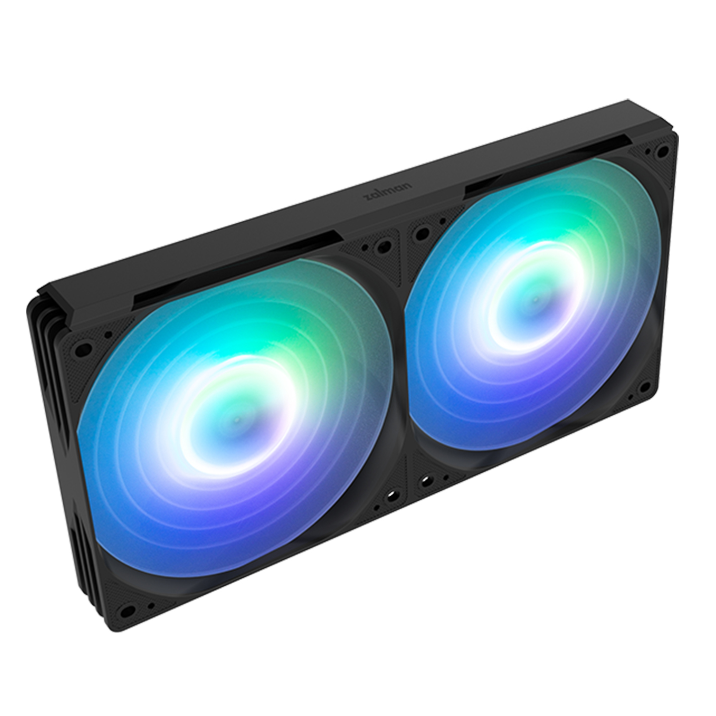 Zalman logolu, iki RGB fanlı siyah fan.