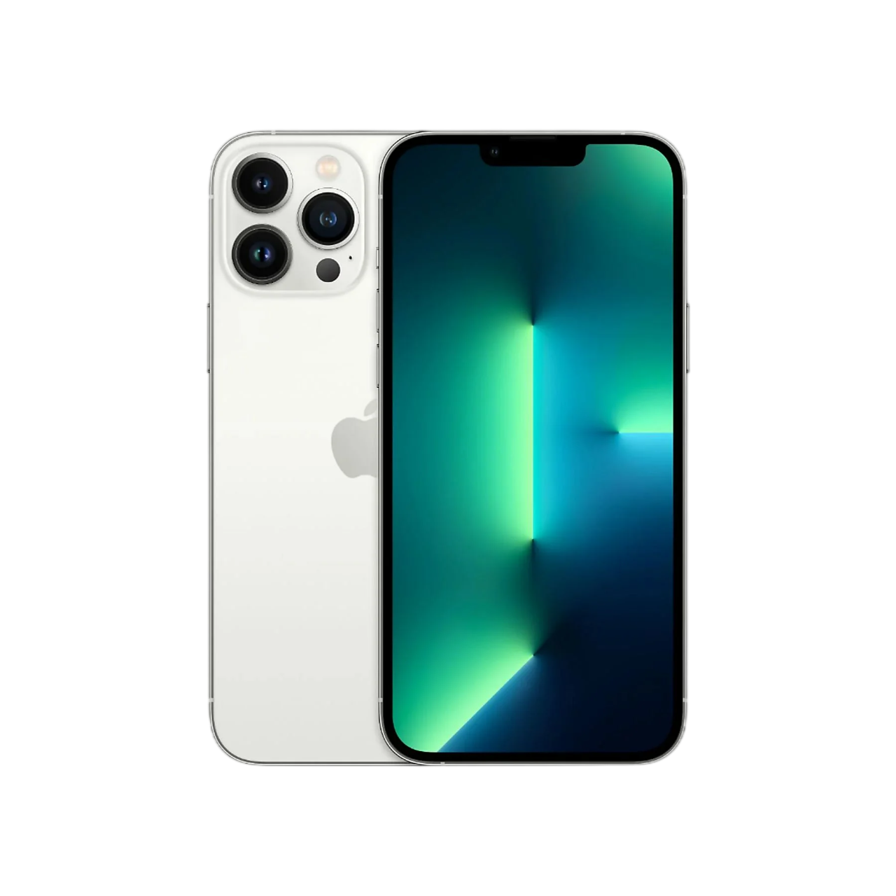 Üç kameralı beyaz iPhone ve yeşil duvar kağıdı.