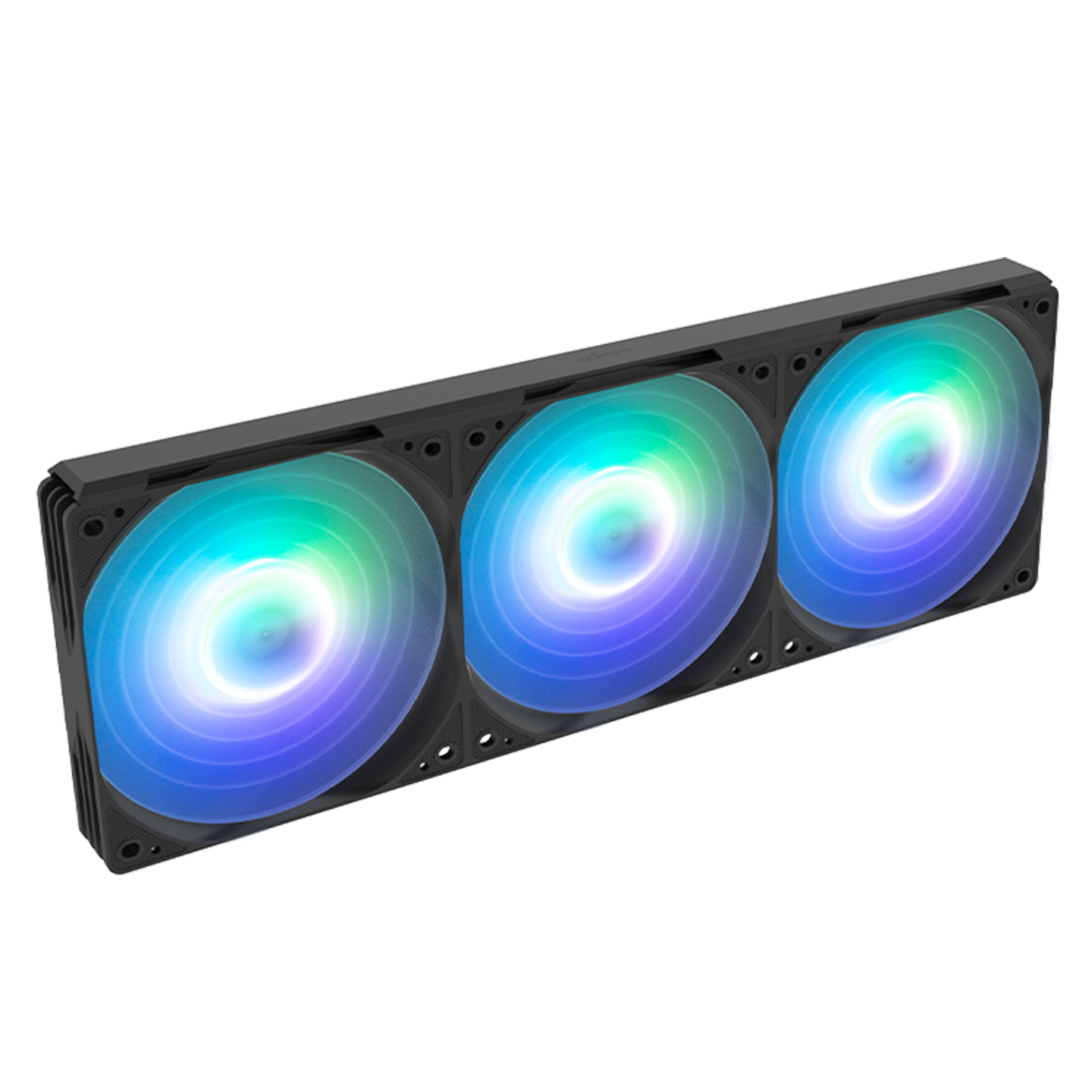 Mavi ve yeşil RGB aydınlatmalı üç siyah bilgisayar fanı.