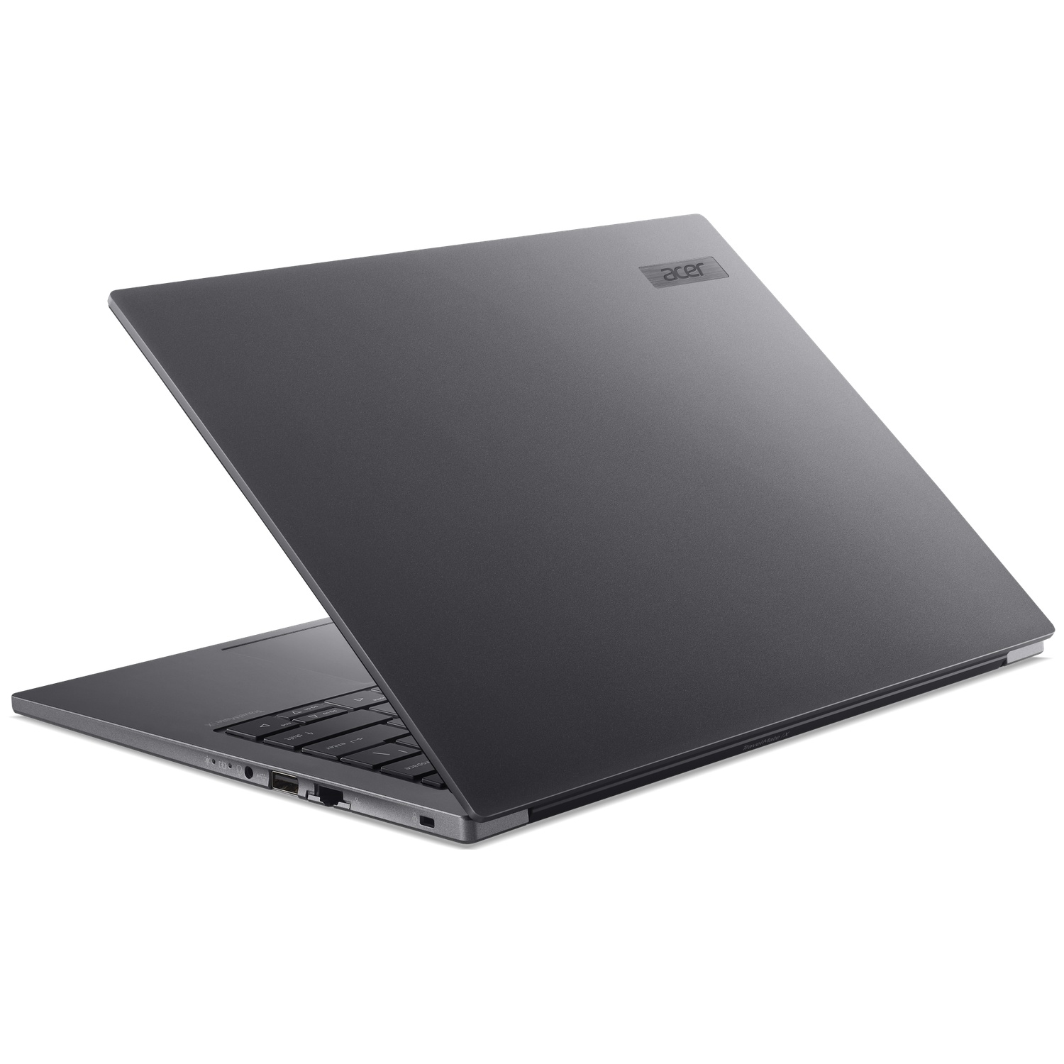 A closed, dark gray laptop with the Acer logo on the lid.