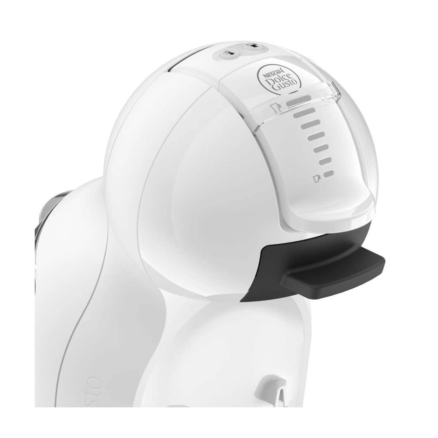 Una macchina da caffè Nespresso Dolce Gusto bianca con leva nera.