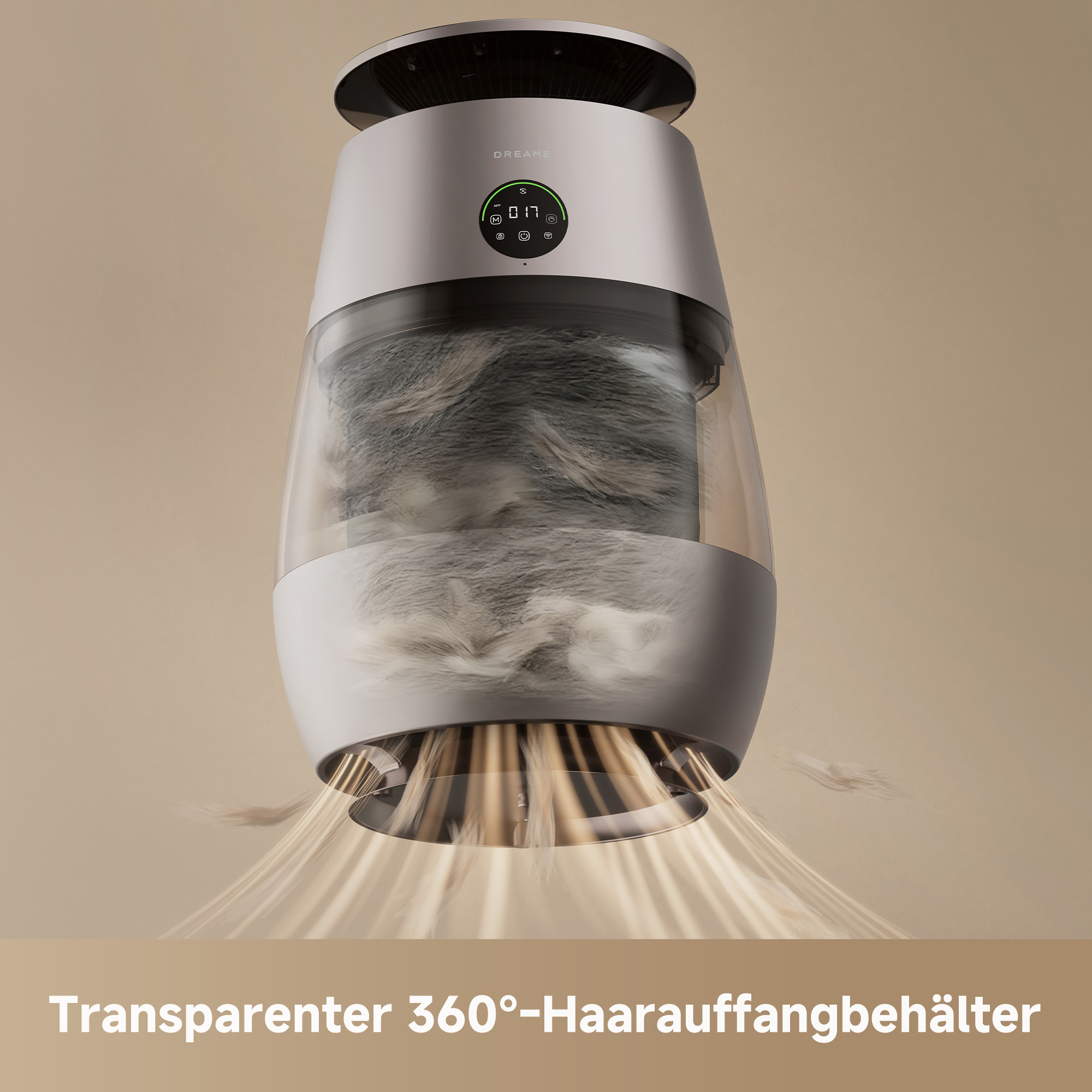 Ein heller Haarentferner mit transparentem Behälter, der Haare sammelt.