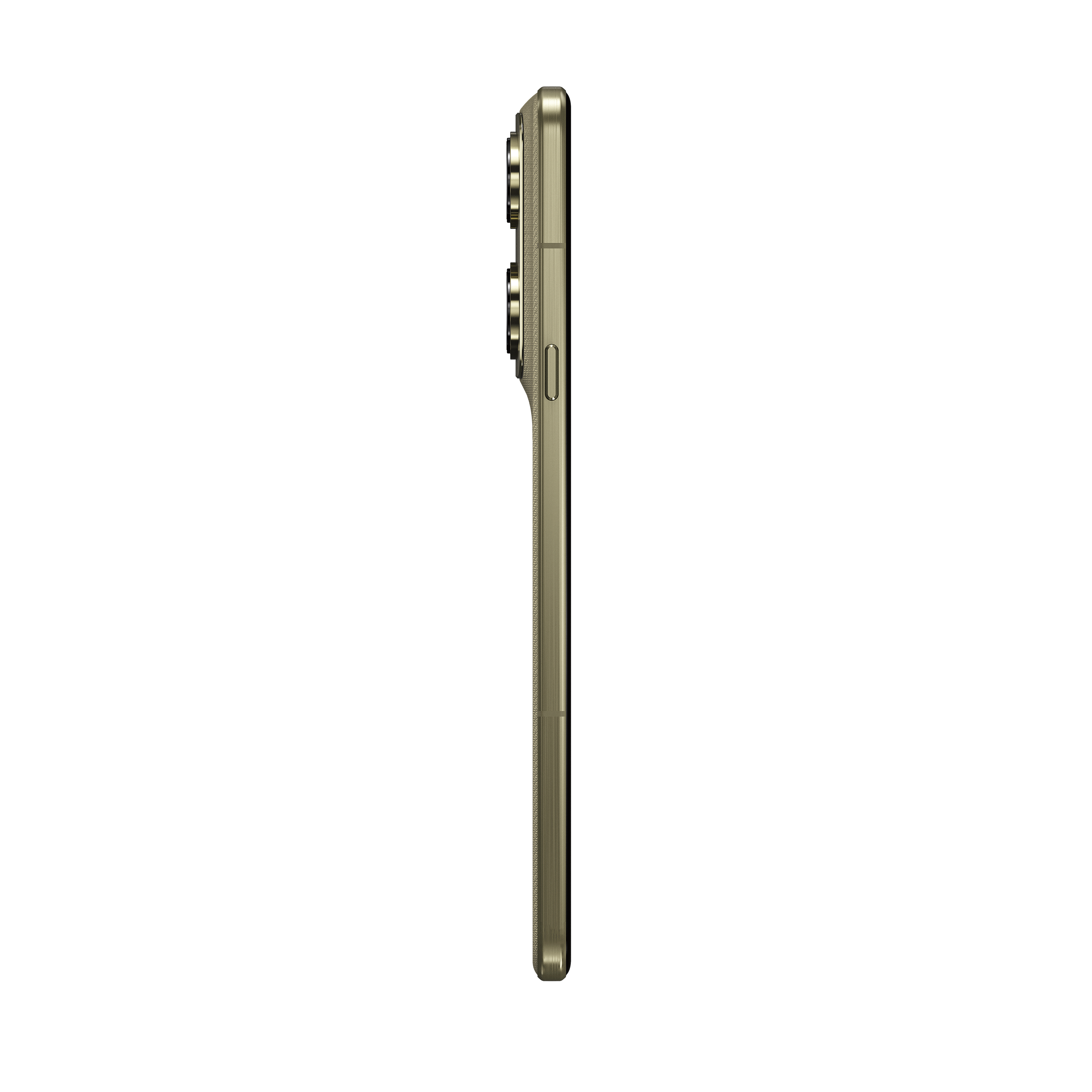 Goldfarbenes Smartphone von der Seite, mit Kameramodul.
