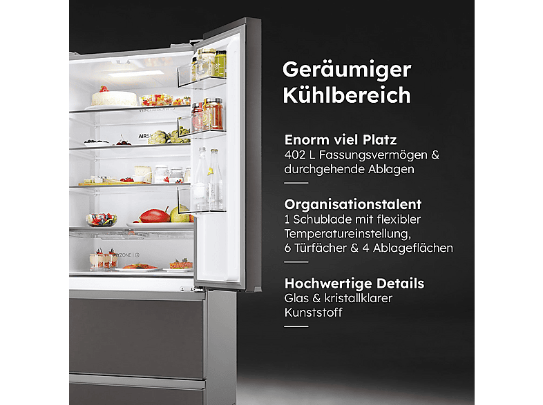Thumbnail - HAIER HFR3718ENMD FD 70 SERIE 3 French Door (402 l, E, 1775 mm hoch, Dark Inox)