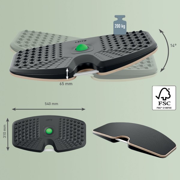 Schwarzer Balance Board mit Noppen, 54x31cm, belastbar bis 200kg.