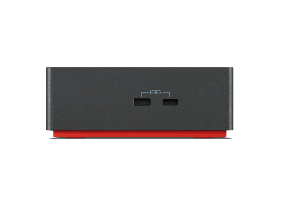 Graues rechteckiges Gerät mit rotem Sockel und zwei USB-Anschlüssen.
