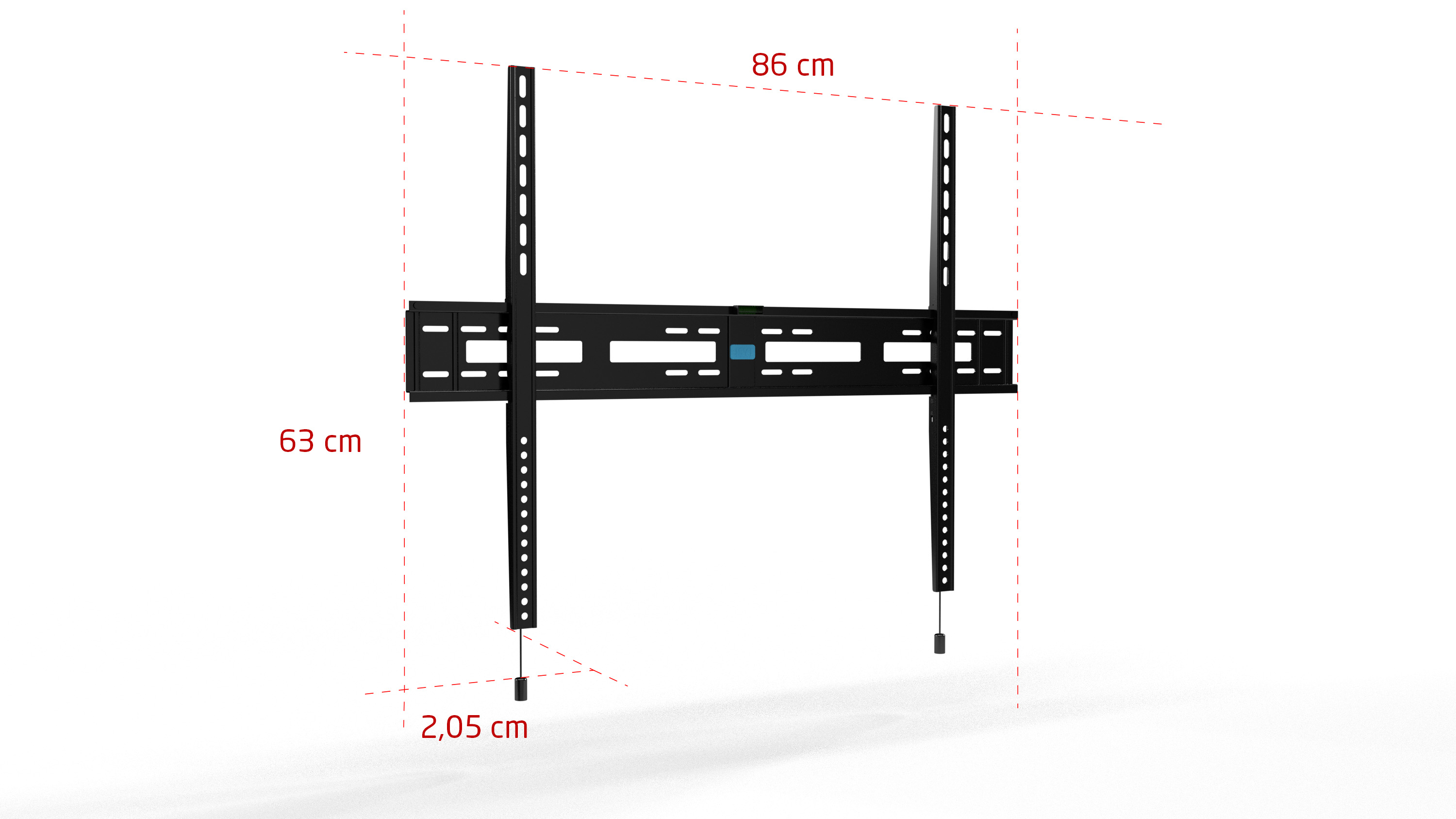 Czarny uchwyt ścienny wymiary 86x63cm, kąt nachylenia 2,05cm.