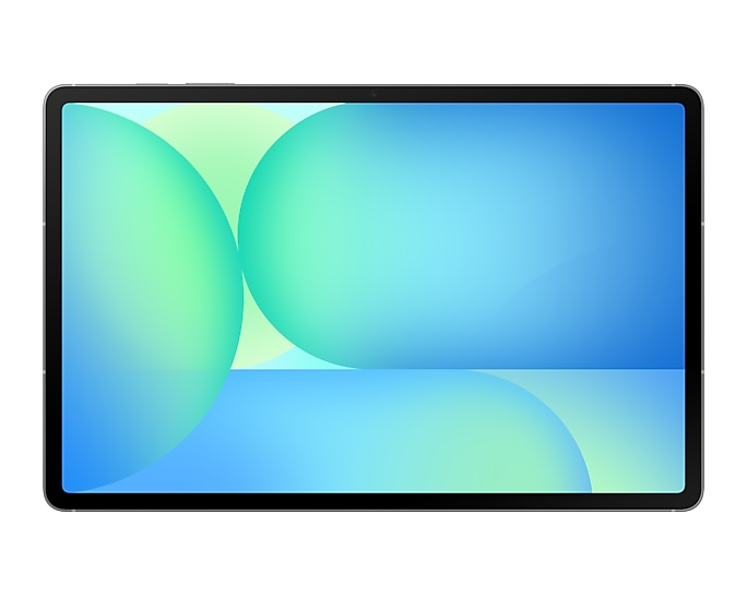 Tablet z abstrakcyjnym, kolorowym tłem z okręgami.