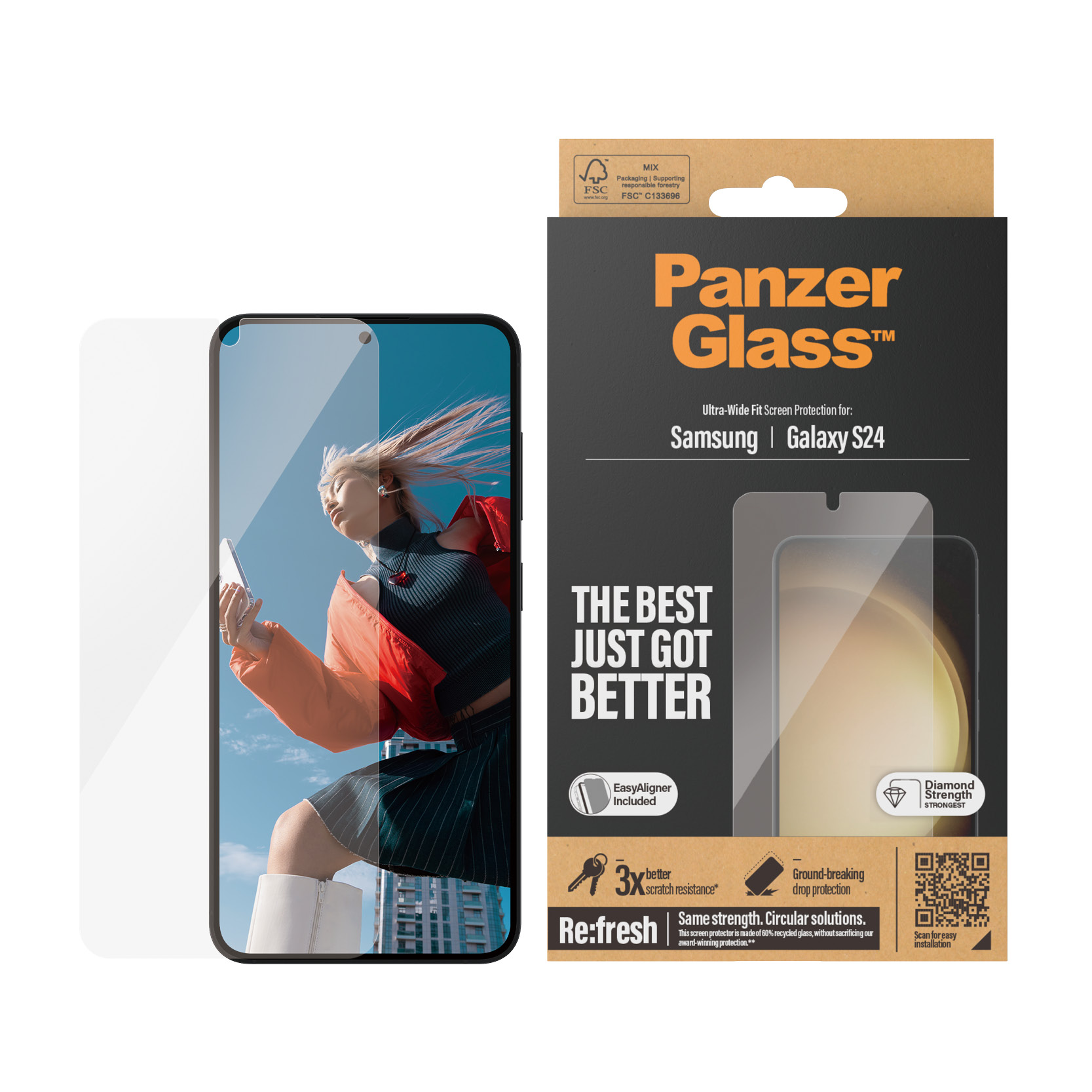 Opakowanie folii ochronnej Panzer Glass do Samsung Galaxy S24.