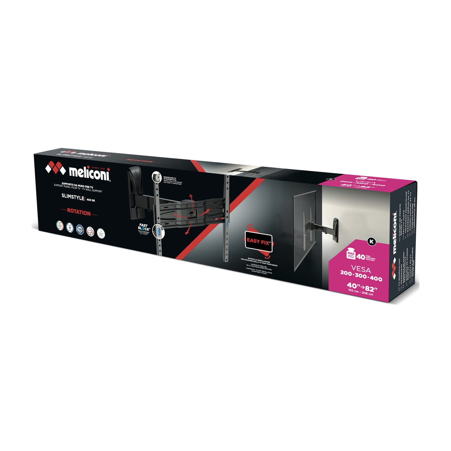 Scatola per un supporto da muro TV Meliconi, modello Slimstyle 400 SR.