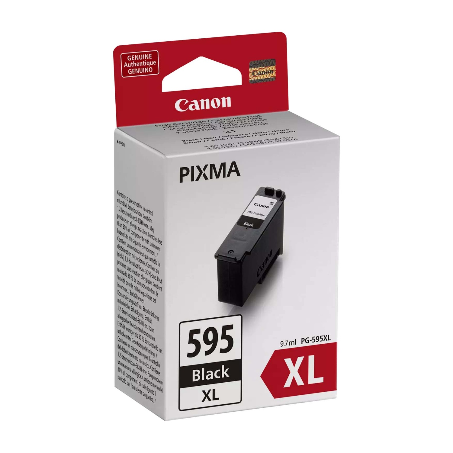 Inchiostro Canon PIXMA, 595 Nero XL. La confezione mostra una cartuccia.