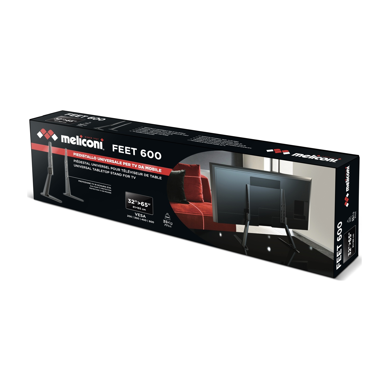 Scatola per un supporto TV Meliconi FEET 600, per TV da 32-65 pollici.