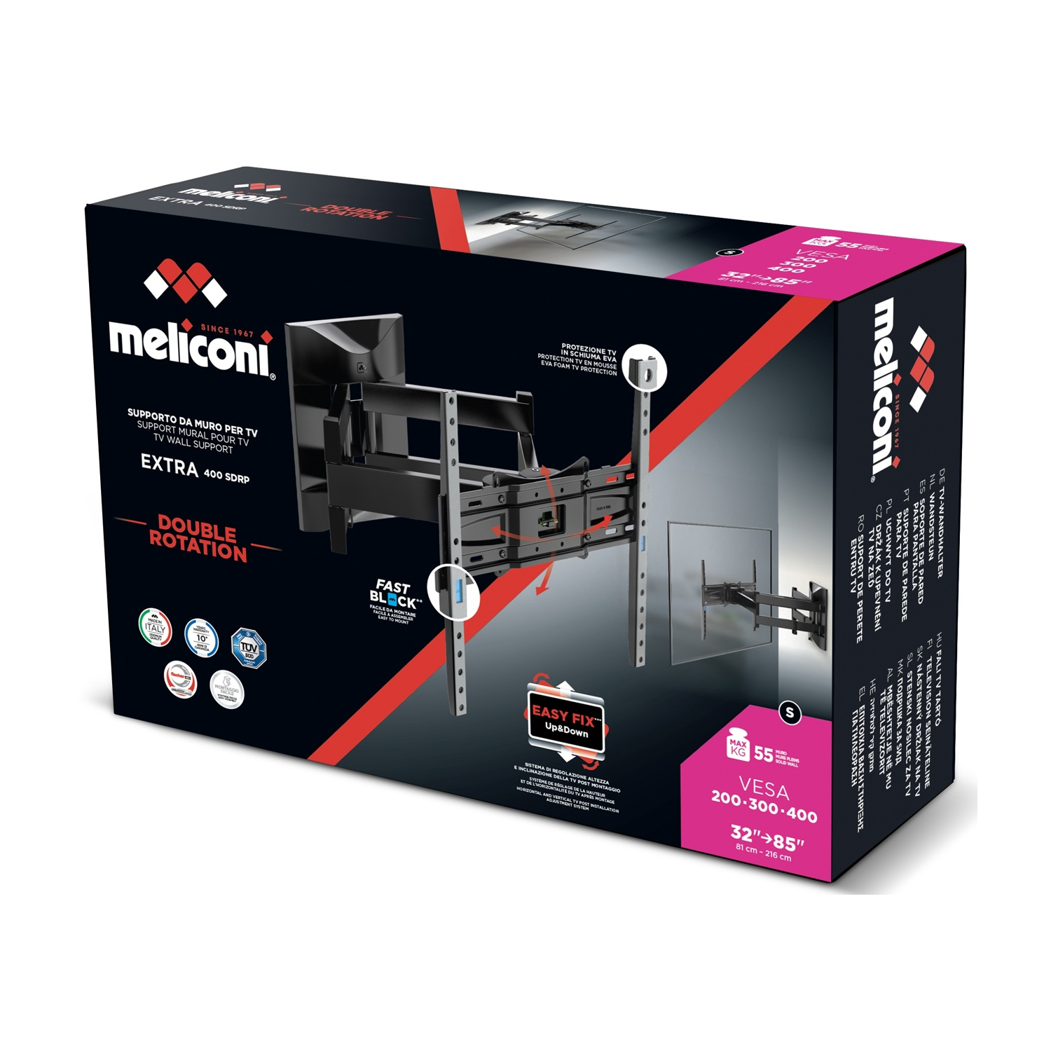Supporto da parete TV Meliconi, nero, per schermi da 32-85 pollici.
