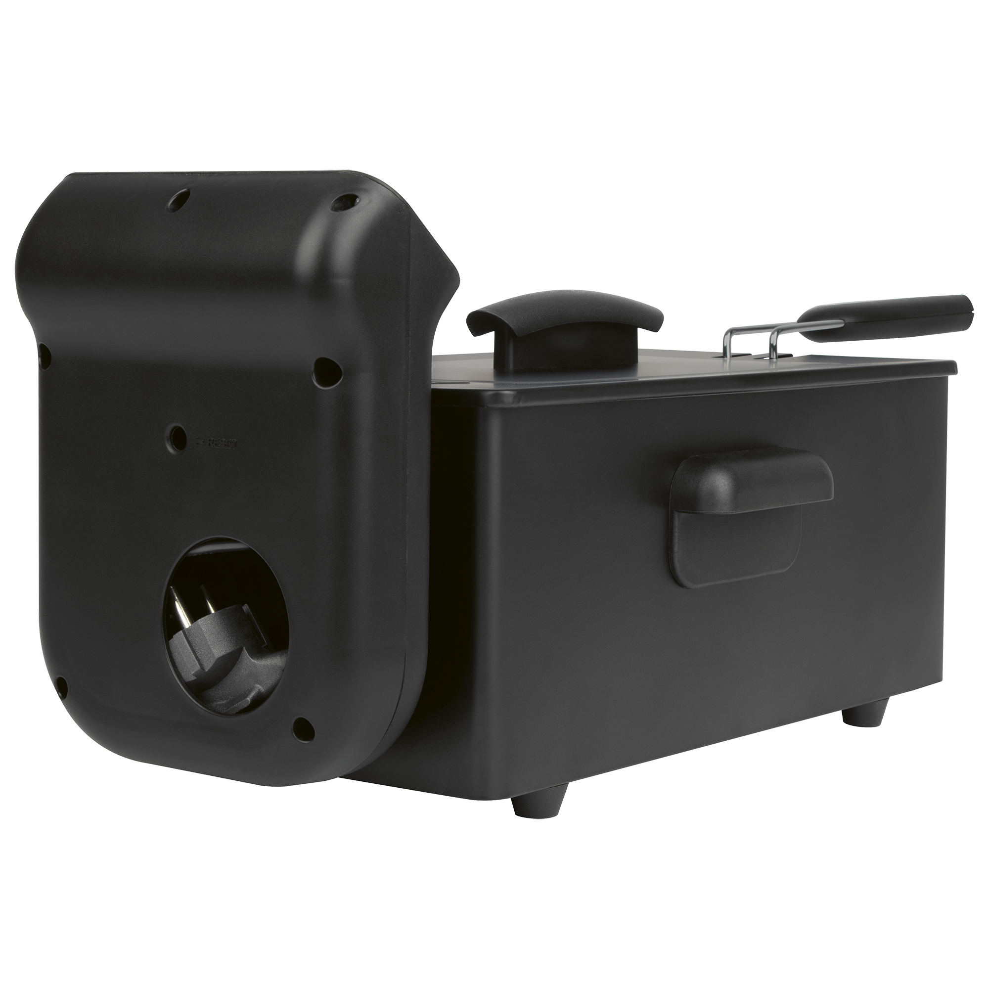 Schwarzer Toaster mit abnehmbarem Kabel und Griffen.