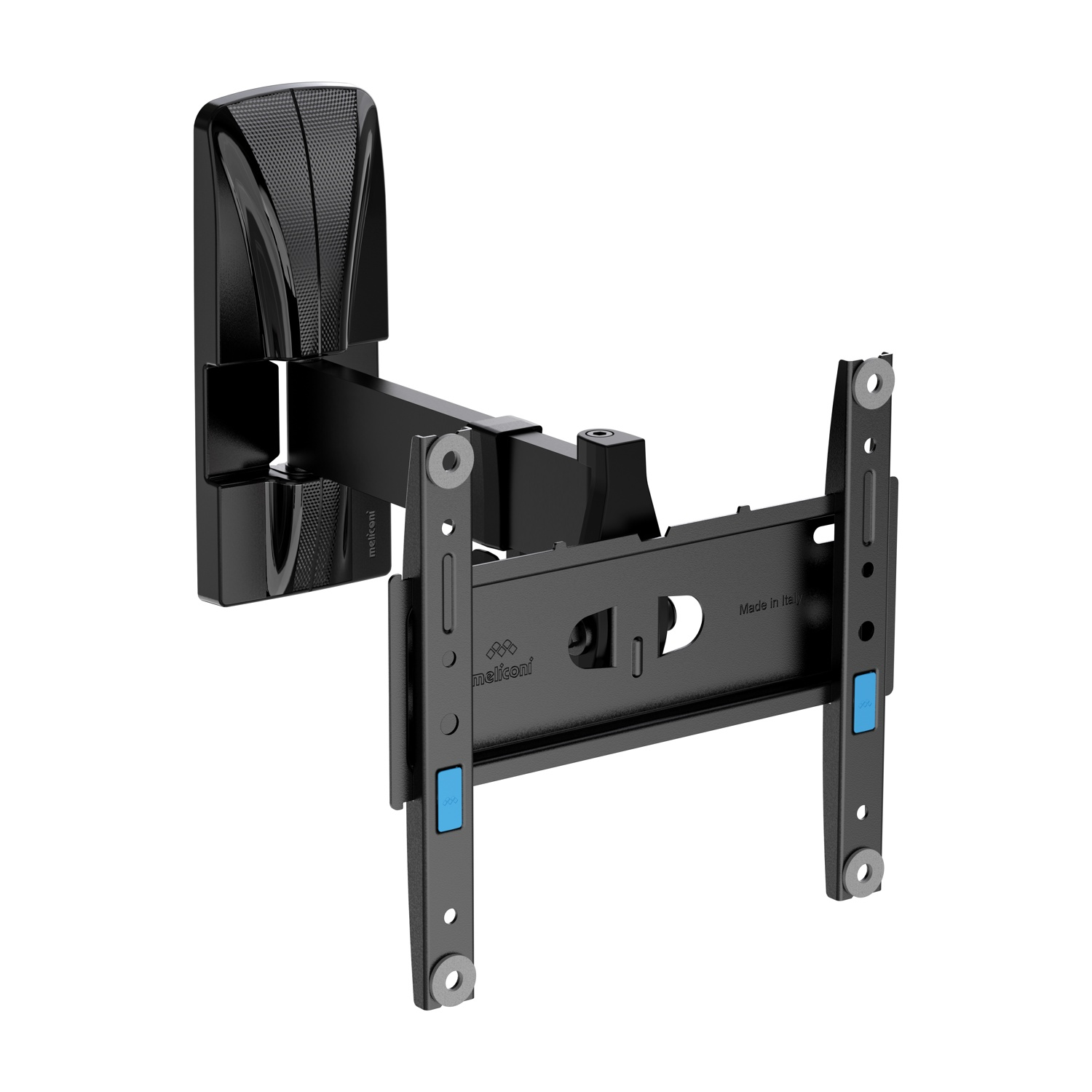 Supporto da parete nero articolato per TV, in metallo e plastica.