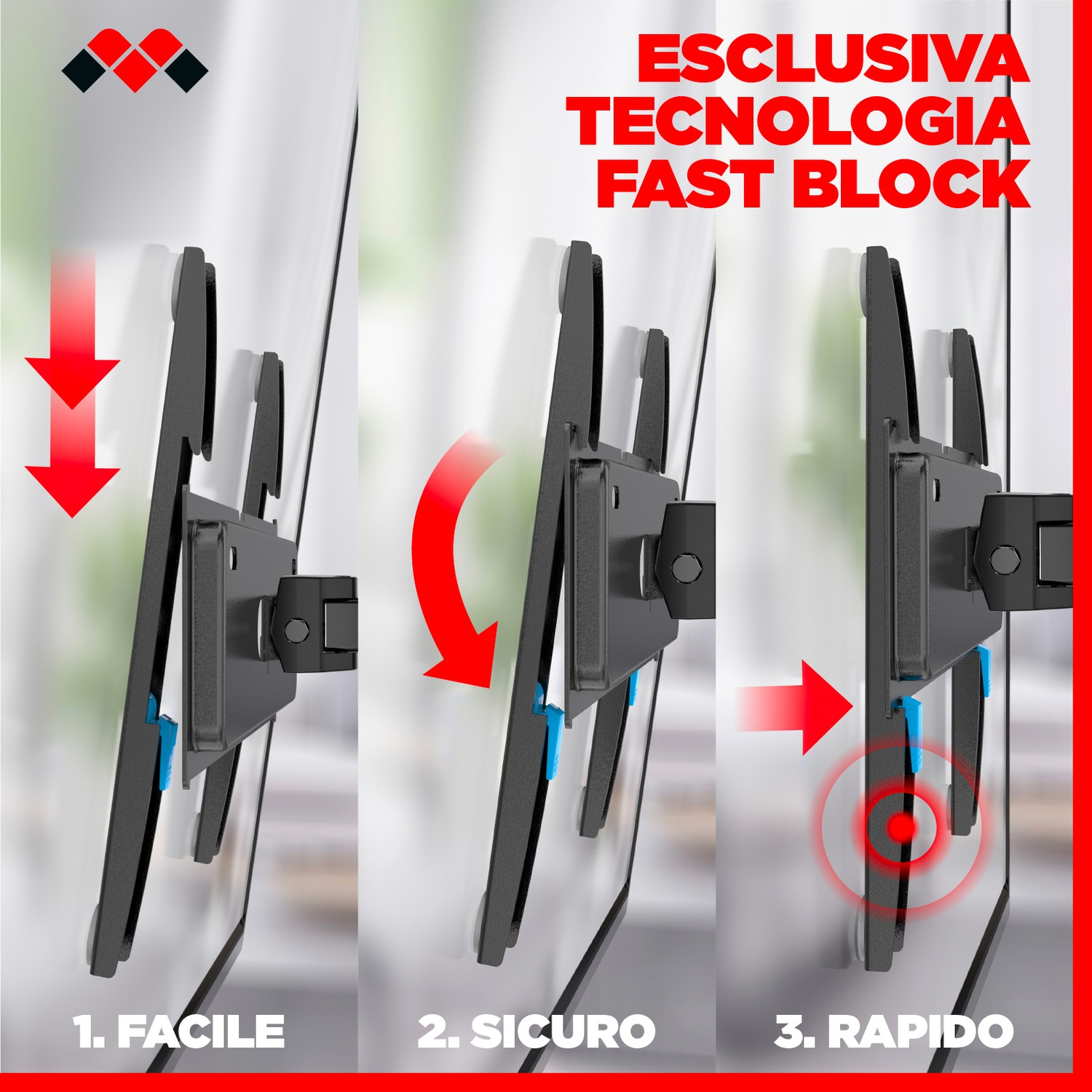 Supporto TV nero facile, sicuro e rapido da montare.