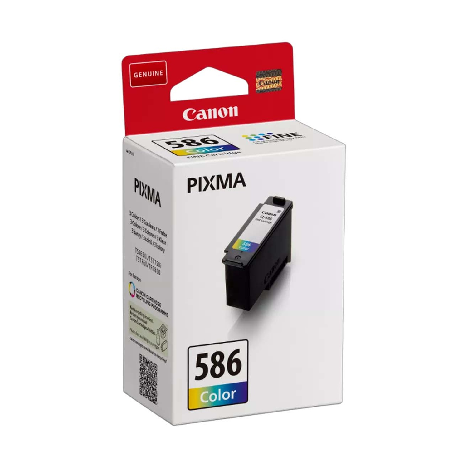 Cartuccia d'inchiostro Canon Pixma 586 a colori in confezione con cartuccia.