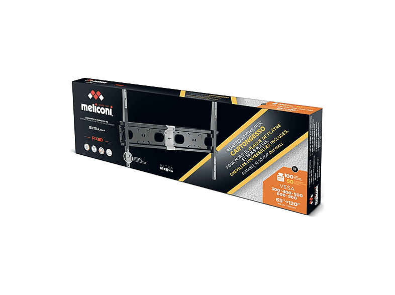 Meliconi Slimstyle Extra 900F: Supporto TV A Parete Per Schermi 65-120 Pollici, VESA 300-900, Portata 100kg, Per Cartongesso, Made In Italy
