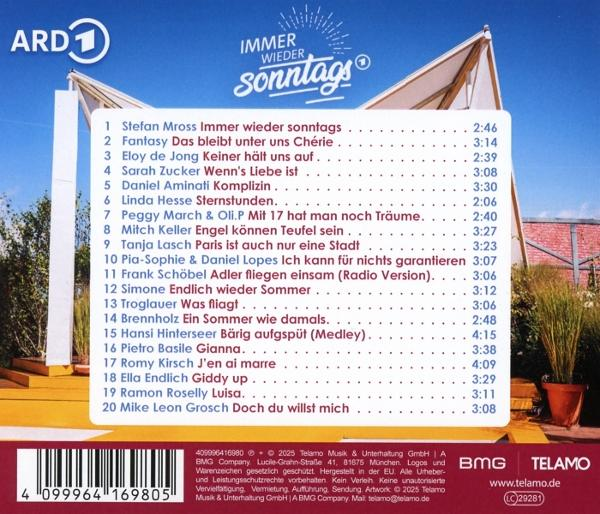CD-Rückseite mit Titel "Immer wieder sonntags" und Songliste.