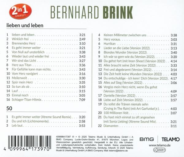 CD-Cover mit Trackliste von Bernhard Brink, Album "lieben und leben".