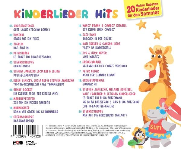 Cover der CD "Kinderlieder Hits" mit einer Giraffe und einem Nilpferd.