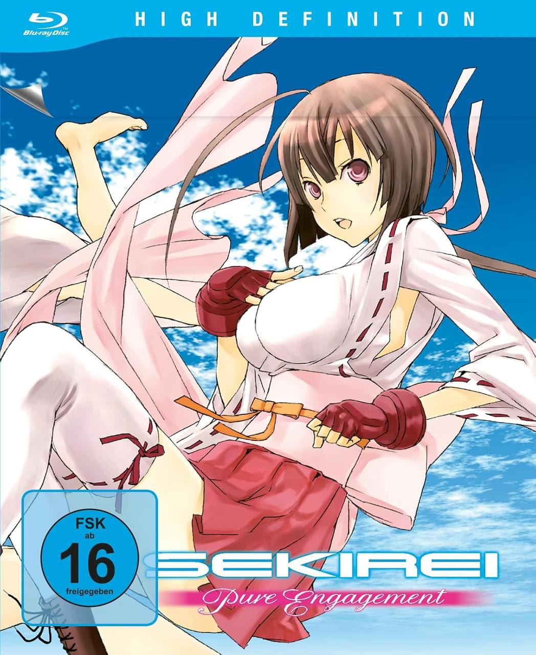 Anime-Cover mit einer Frau in rosa Kleidung vor blauem Himmel mit Wolken.
